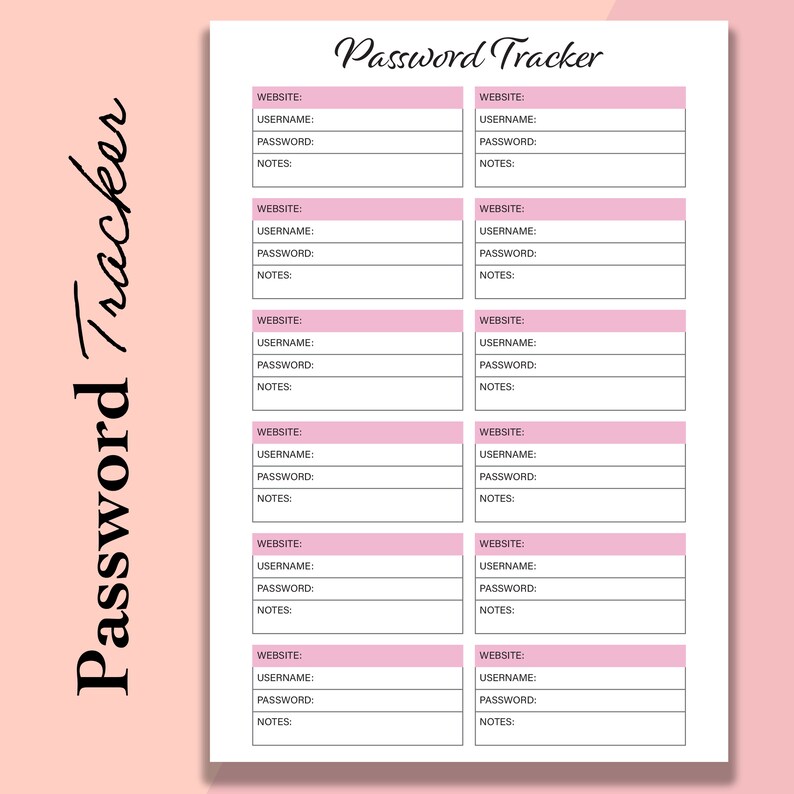 Password Collectore Password Tracker Printable, Password Tracker Insert, Password Log PDF ...