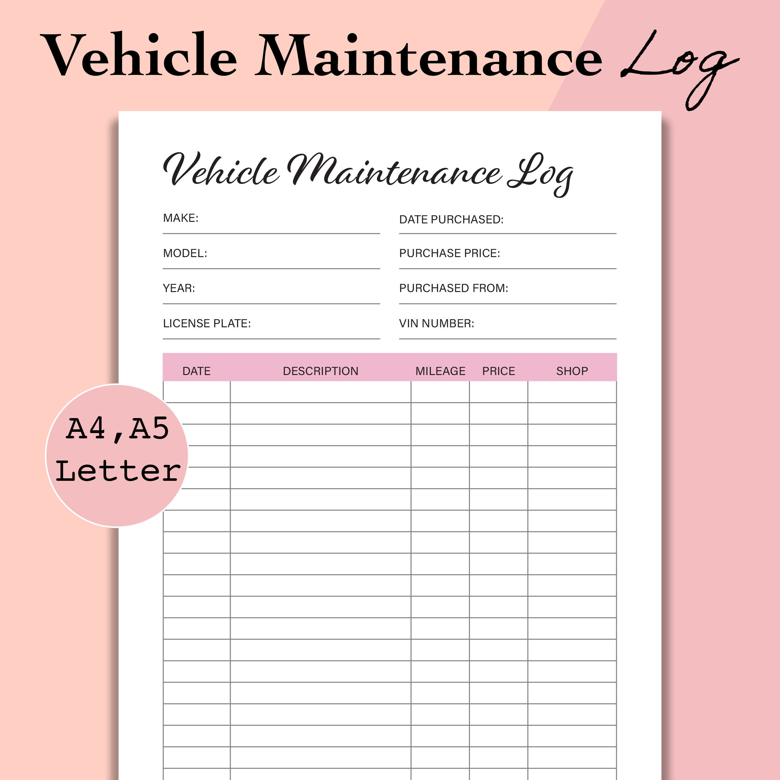 Vehicle Maintenance Log Car Maintenance Log Printable Auto Repairs Vehicle Maintenance Log Car Maintenance Log Printable Auto Repairs