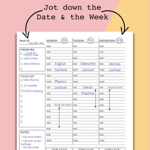 Classic Happy Planner Weekly Hourly Schedule, Weekly Hourly Planner Printable, Undated Week at a Glance Template, Weekly Planner Inserts PDF image 4