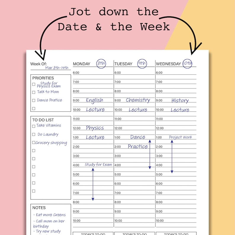 Classic Happy Planner Weekly Hourly Schedule, Weekly Hourly Planner Printable, Undated Week at a Glance Template, Weekly Planner Inserts PDF image 4