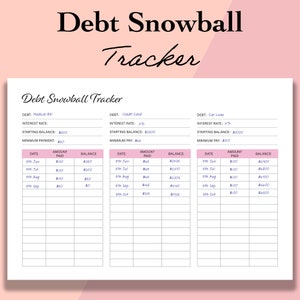 Debt Snowball Tracker Printable, Debt Free Chart, Debt Payoff Worksheet ...