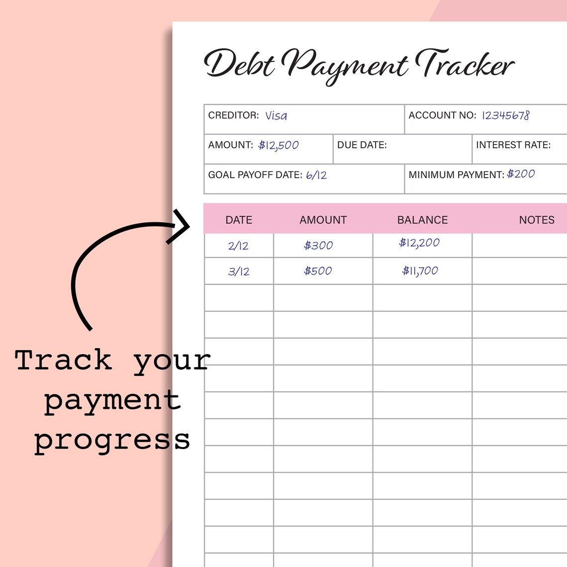 Debt Progress Debt Payoff Tracker, Debt Snowball Printable, Debt Progress Worksheet ...