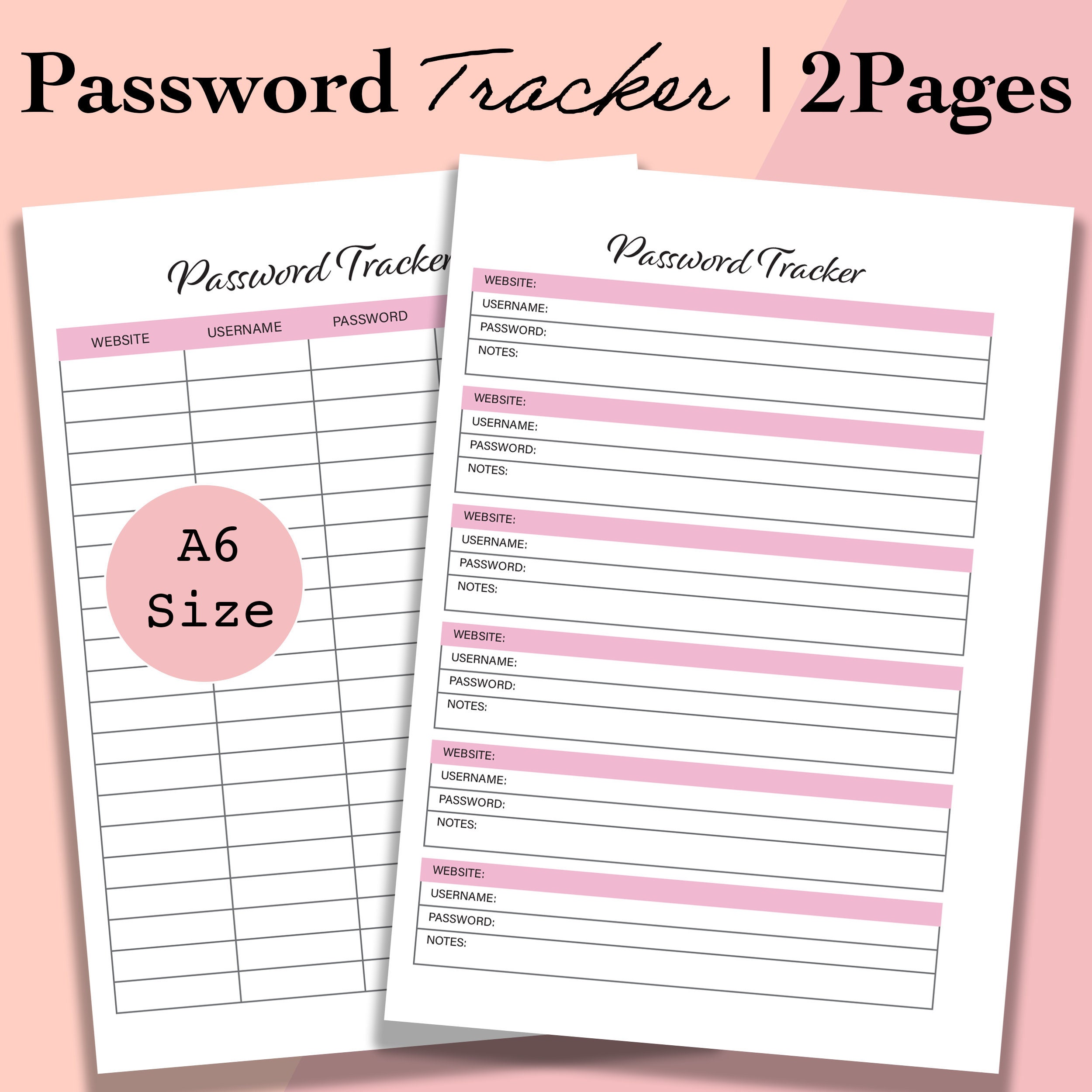A6 Password Tracker Printable, Password Tracker Insert, Password Log PDF, Password Organizer List, A6 Planner Inserts Printable, Foxy Fix A6