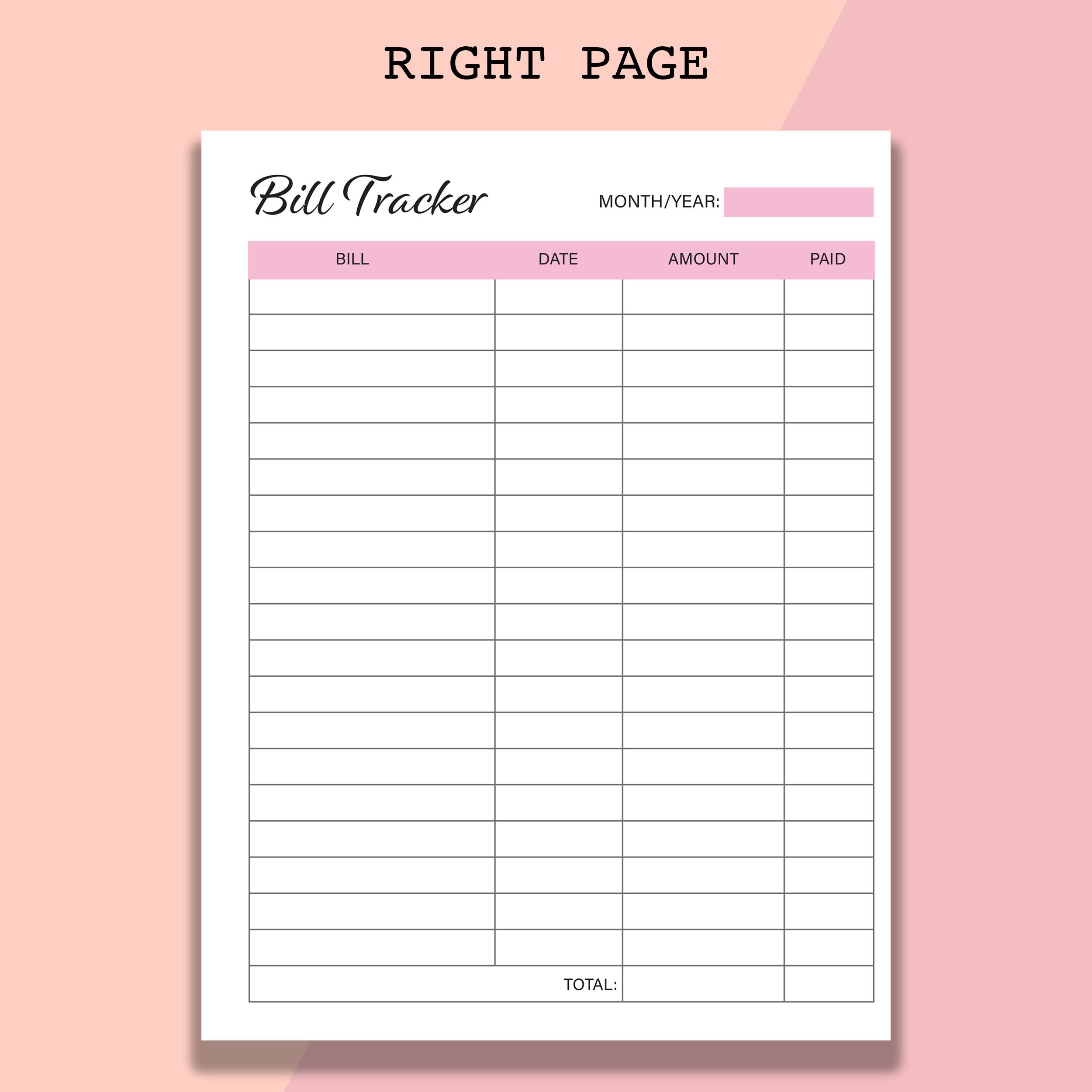 Classic Happy Planner Bill Tracker Printable Inserts, Monthly Bill ...