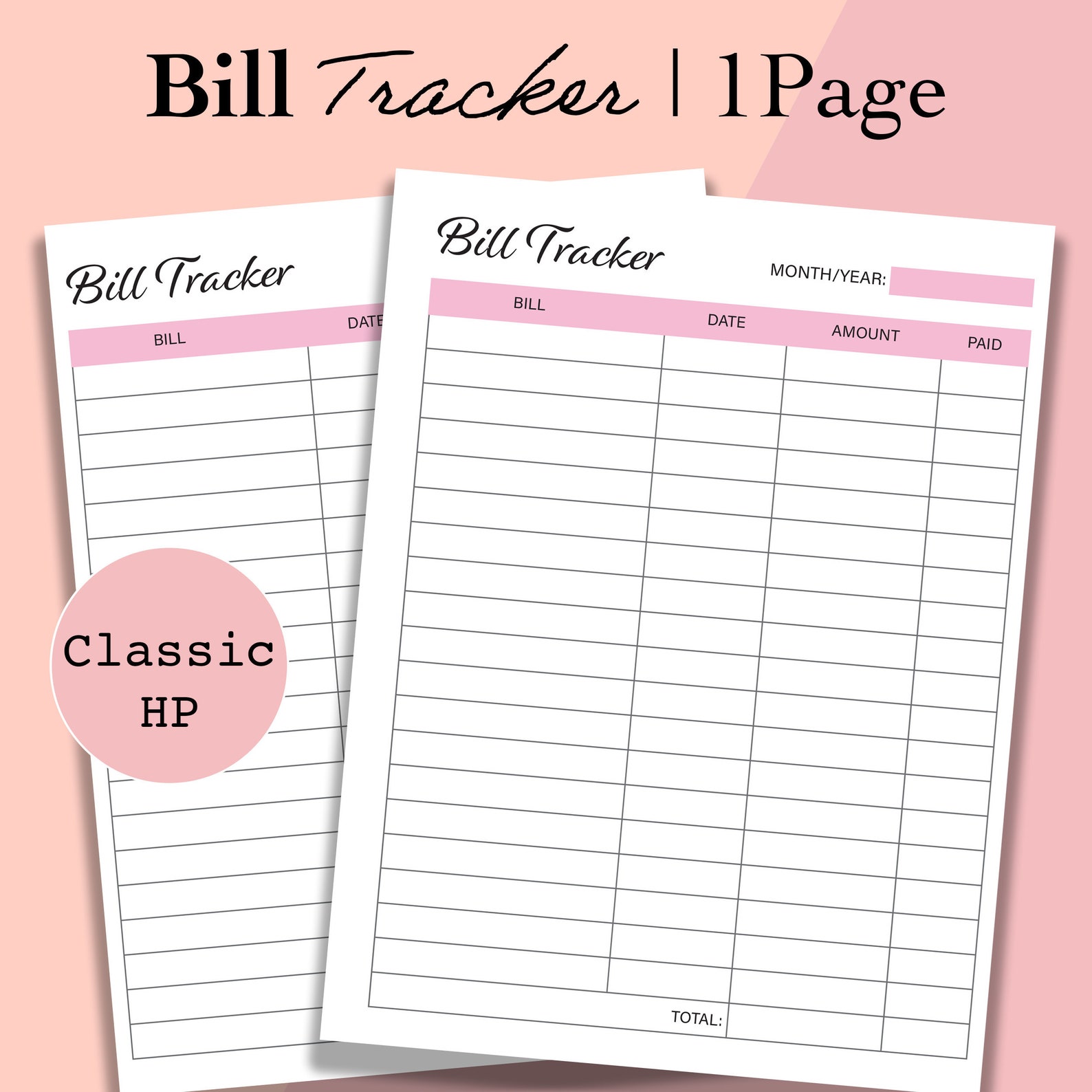 Classic Happy Planner Bill Tracker Printable Inserts Monthly | Etsy