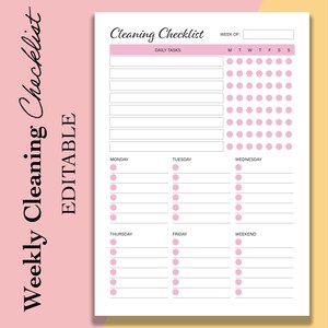 Editable Cleaning Checklist Printable Daily Weekly Cleaning | Etsy Canada