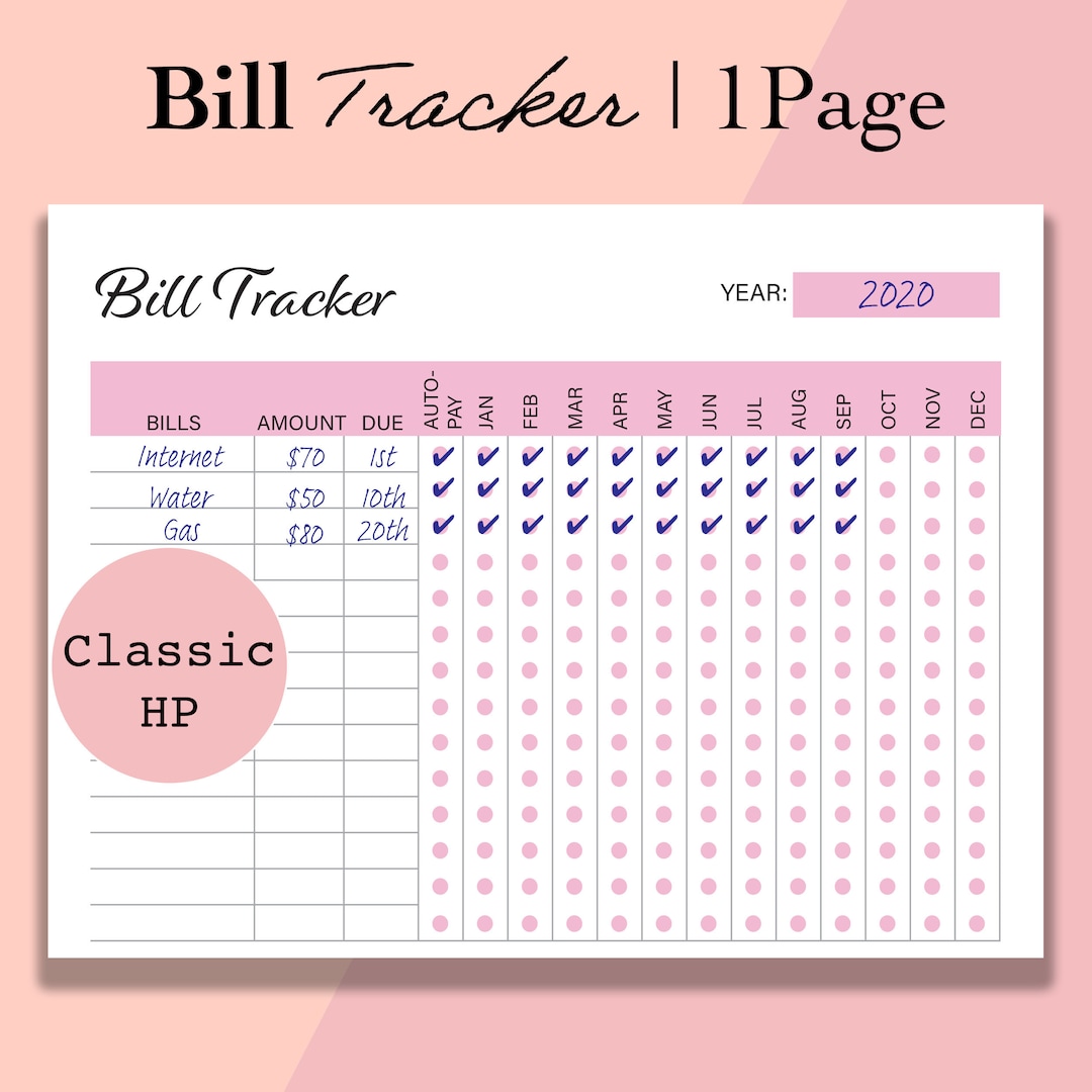 Classic Happy Planner Bill Tracker Printable Inserts, Monthly Yearly ...