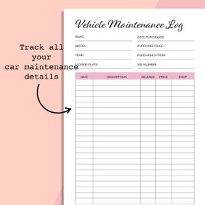 Vehicle Maintenance Log, Car Maintenance Log Printable, Auto Repairs ...