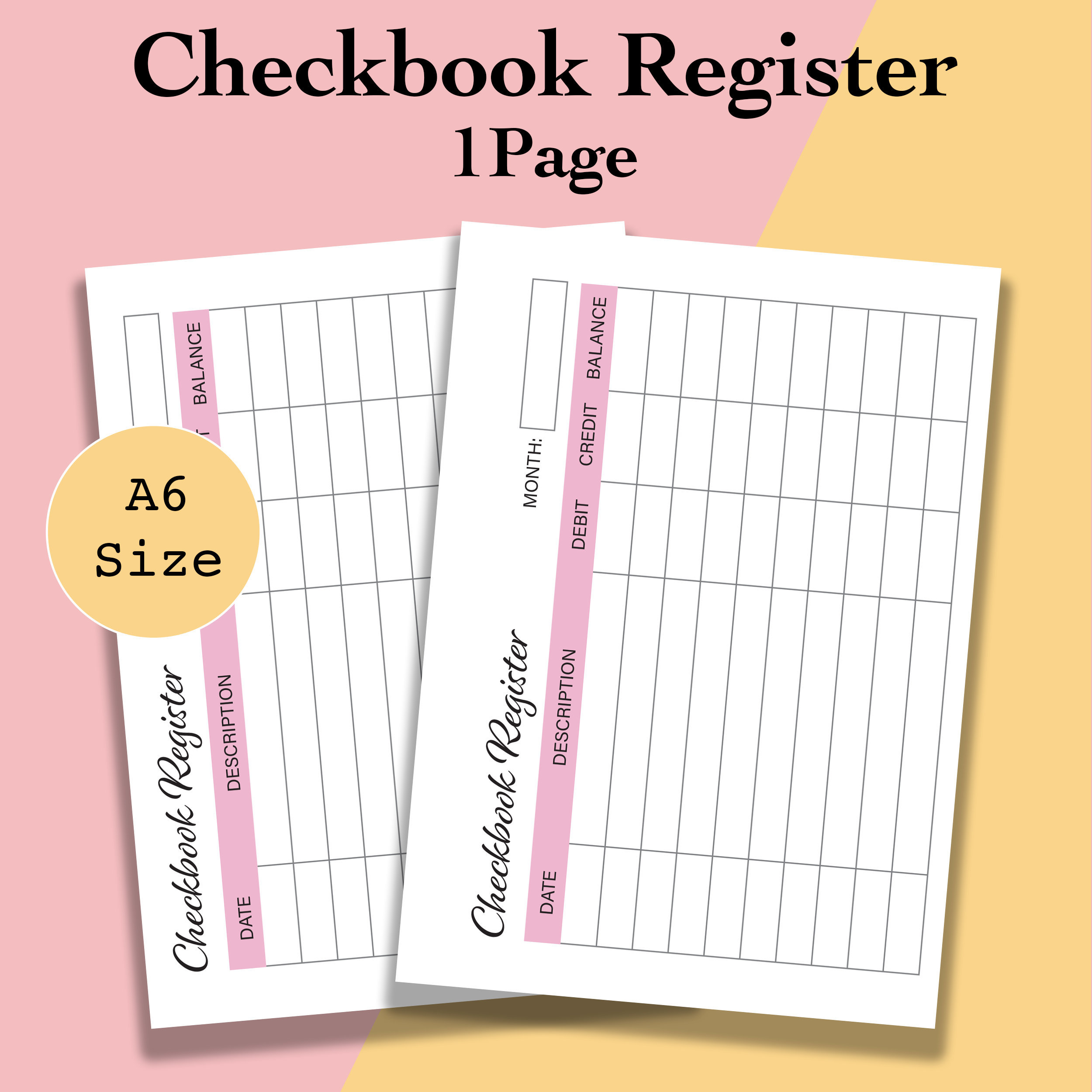 A6 Check Register Printable Planner, Checkbook Register Book Pages ...