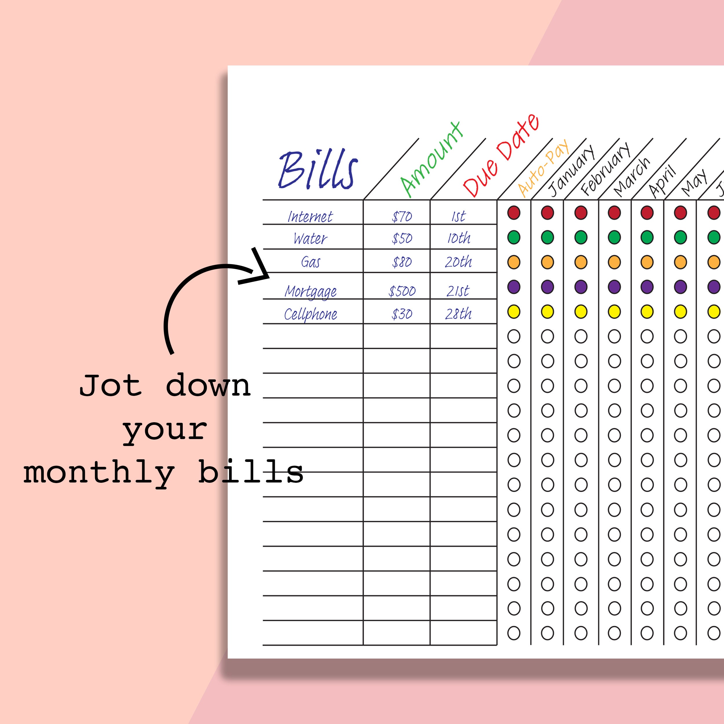 Classic Happy Planner Bill Tracker Printable Inserts | Etsy