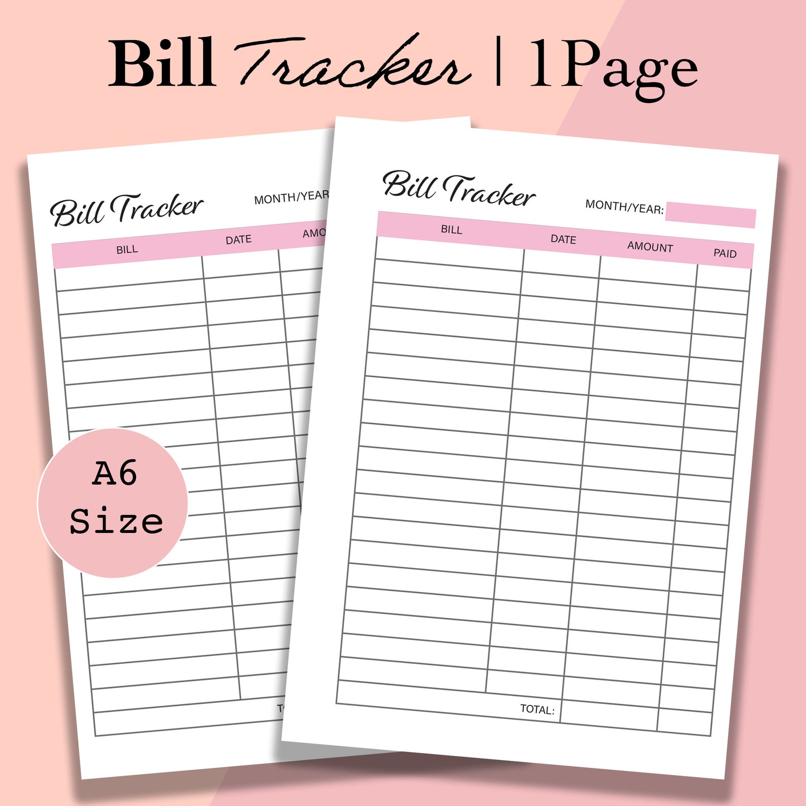 A6 Bill Tracker, A6 Monthly Bill Tracker Printable, A6 Bill Organizer ...