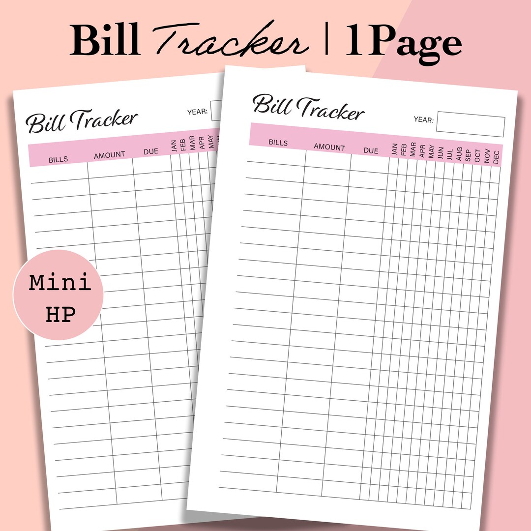 Mini Happy Planner Bill Tracker Printable, Bill Organizer, Yearly ...