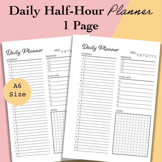 A6 Daily Planner Printable Daily Hourly Planner Page Daily | Etsy