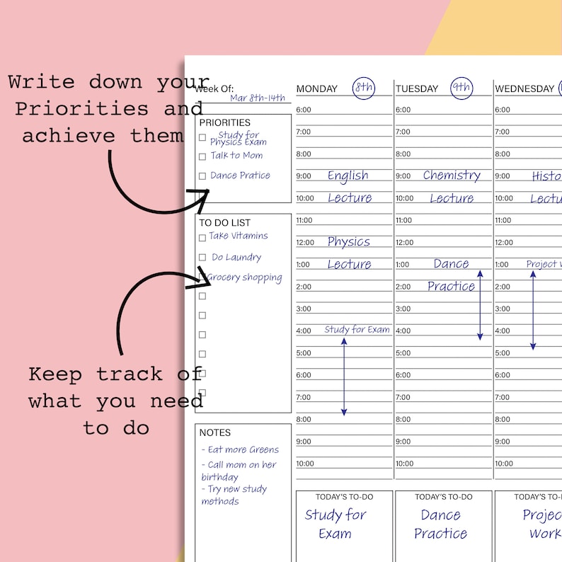 Classic Happy Planner Weekly Hourly Schedule, Weekly Hourly Planner Printable, Undated Week at a Glance Template, Weekly Planner Inserts PDF image 2