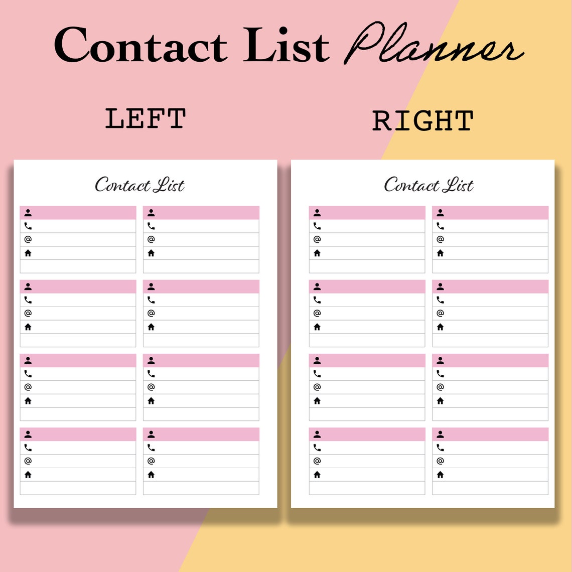 Classic Happy Planner Contact Pages, Happy Planner Address Book Printable, Contact Information
