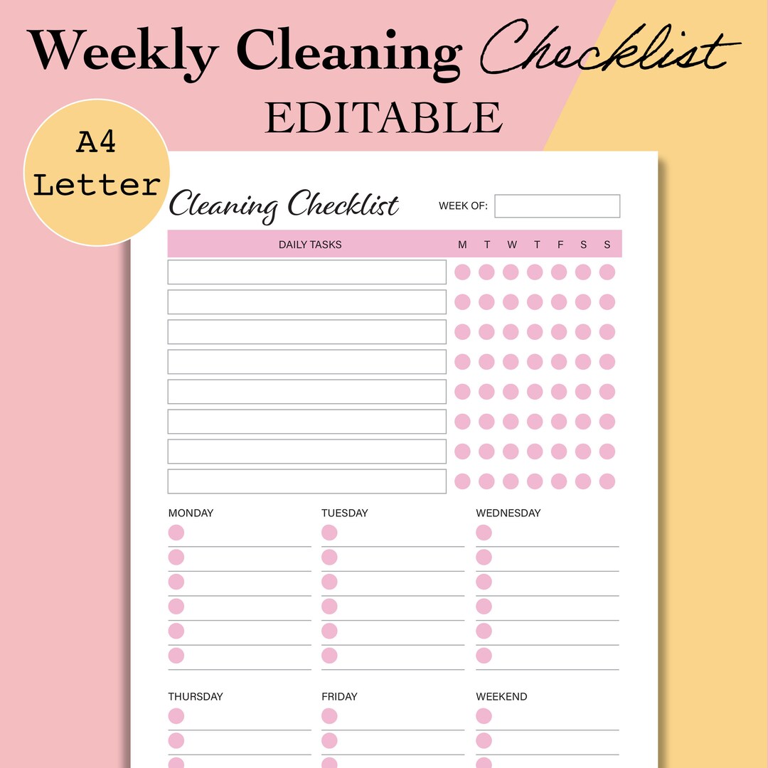 Editable Cleaning Checklist Printable, Daily Weekly Cleaning Schedule ...