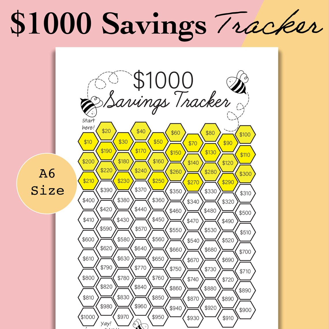 A6 Savings Challenge Free Printable