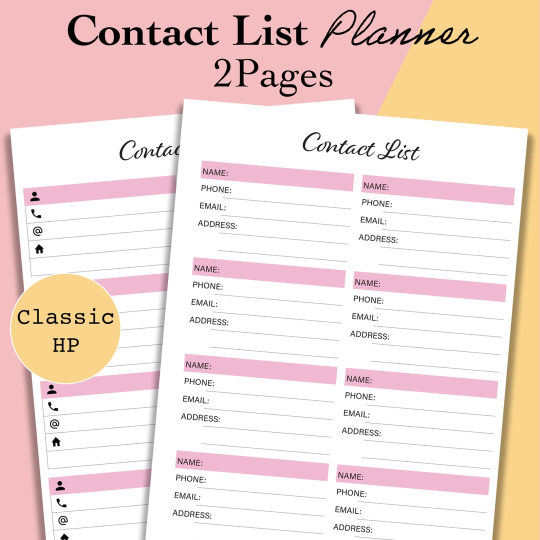 Classic Happy Planner Contact Pages, Happy Planner Address Book Printable, Contact Information