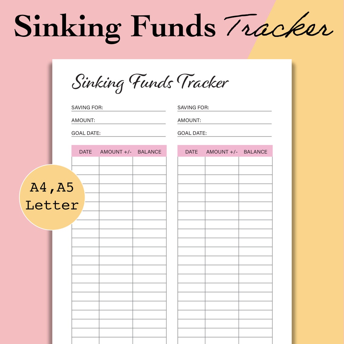 Sinking Funds Tracker Printable Savings Tracker Template Etsy