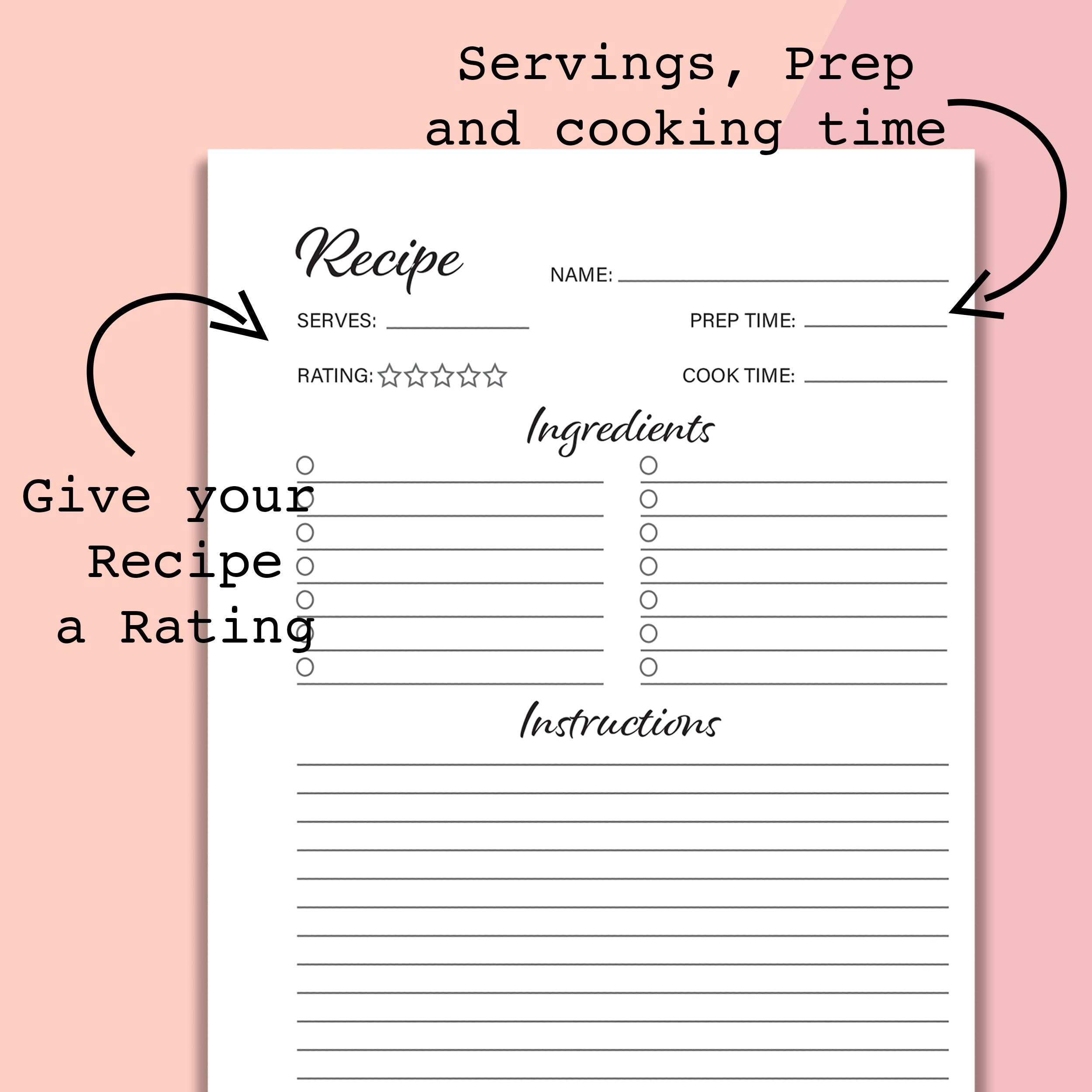 A6 Recipe Printable Page, Recipe Template PDF, Recipe Planner Insert ...