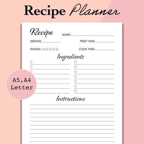 Recipe Card Template A4 A5 US Letter Printable & Etsy