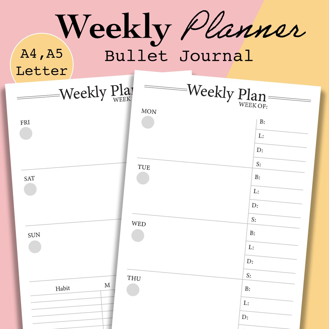 WO2P Printable, Undated Week on Two Pages A5, Weekly Planner Printable ...