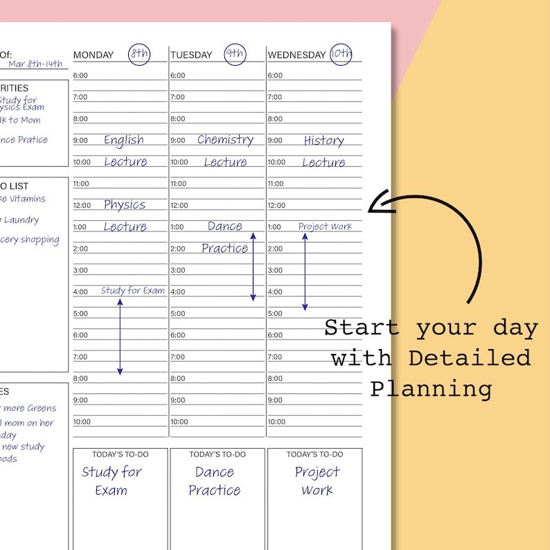 Classic Happy Planner Weekly Hourly Schedule, Weekly Hourly Planner Printable, Undated Week at a Glance Template, Weekly Planner Inserts PDF image 3