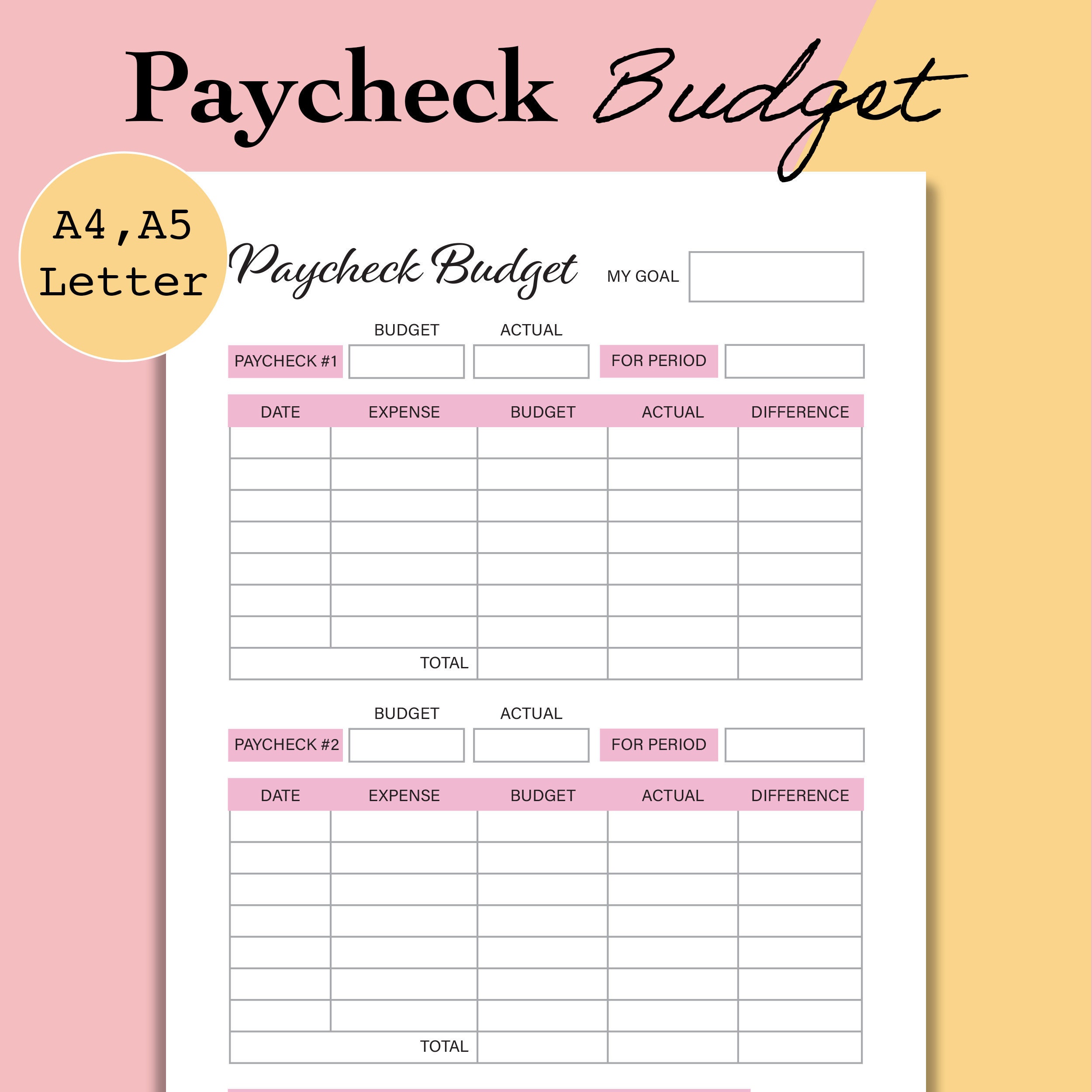 Paycheck to Paycheck Budget Printable Zero Based Budget Etsy