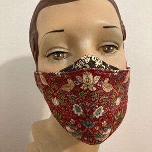 3D Fitted Face Mask Cotton Strawberry Thief Russet Non-Medical Nose Wire Filter Pocket 4 Layer Ear Elastics Polypropylene Art Nouveau Birds