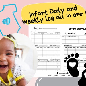 infant daily feeding log Baby Tracker, One Page Printable Baby Log, Newborn Tracker, Nursing Log, Nanny Log, Babysitter Log, weekly Log PDF