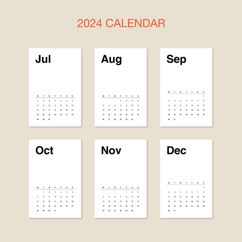 2024 Calendar Printable, Minimalist Calendar, Year Calendar, Vertical