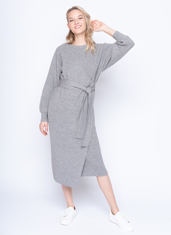 eyelash knit dress White Mark Women's Fuzzy Knit Sweater Dress - Gray