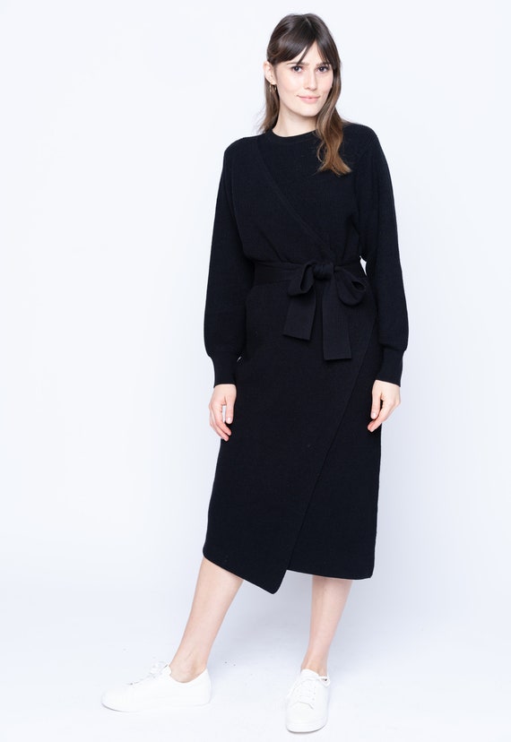 black sweater wrap dress Linden Front-Wrap Sweater Dress Black / Regular / L main image 1