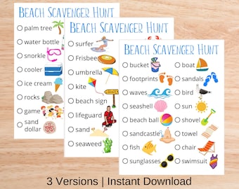 Caccia al tesoro sulla spiaggia / 3 versioni / Caccia al tesoro sulla spiaggia / Attività estive / Giochi da spiaggia / Giochi per bambini / Stampabile / Download istantaneo