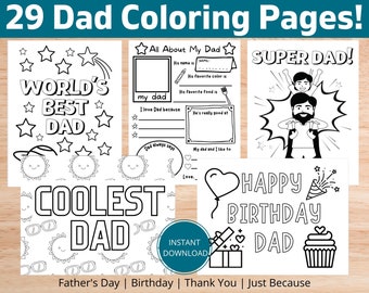 Miglior pacchetto di pagine da colorare per la festa del papà e del papà 29 / Tutto su papà Riempi la pagina vuota / Buon compleanno / Grazie / Super papà / Stampabile