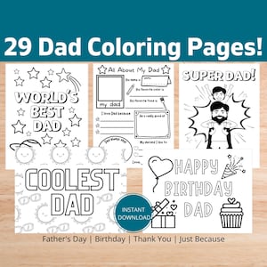 Best Dad & Vatertag 29 Malvorlagen Bundle | Alles über Dad Fill-in-the-Blank Seite | Alles Gute zum Geburtstag | Danke | Super Papa | Druckbar