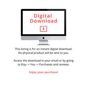 Pode incluir: Um ecr&atilde; de computador com o texto "Download digital" e um &iacute;cone de seta para baixo. O texto abaixo do ecr&atilde; diz "Esta listagem &eacute; para um download digital instant&acirc;neo. Nenhum produto f&iacute;sico ser&aacute; enviado. Aceda ao download no seu e-mail ou indo para Etsy -> Voc&ecirc; -> Compras e avalia&ccedil;&otilde;es. Desfrute da sua compra!"