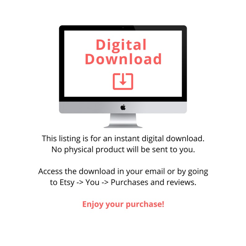 Pode incluir: Um ecr&atilde; de computador com o texto "Download digital" e um &iacute;cone de seta para baixo. O texto abaixo do ecr&atilde; diz "Esta listagem &eacute; para um download digital instant&acirc;neo. Nenhum produto f&iacute;sico ser&aacute; enviado. Aceda ao download no seu e-mail ou indo para Etsy -> Voc&ecirc; -> Compras e avalia&ccedil;&otilde;es. Desfrute da sua compra!"
