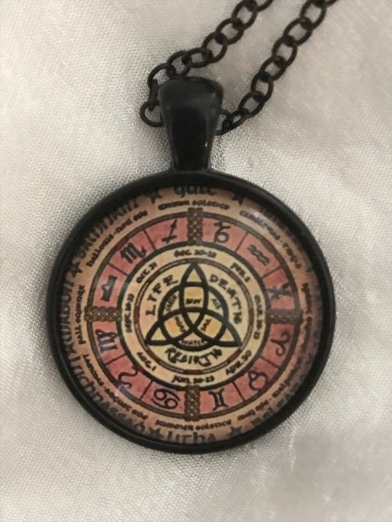 Moonlight Mysteries Bronze Wheel Of The Year Pendant – Wiccan Pagan Sabbats Necklace