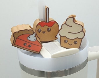 Autumn Straw Toppers. Thanksgiving desert cuties. Pumpkin Pie. Candy apple. Apple butter. Fall gifts. Starbucks Stanley tumbler straw topper