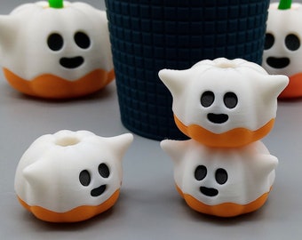 Pumpkin Ghost Straw toppers. Cute Halloween straw buddy. Spooky Starbucks Stanley Tumbler accessories. Trick or treat gifts
