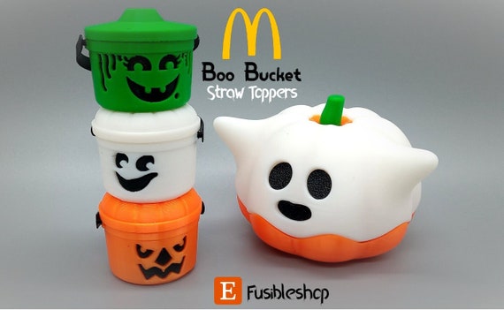 Straw Toppers Halloween Buckets. Mchalloween Boo Buckets