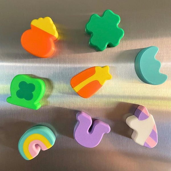 St. Patricks Day Lucky Charms magnets, Fun home decor, Morning Cereal Nostalgia, Vintage decor, Fridge magnets
