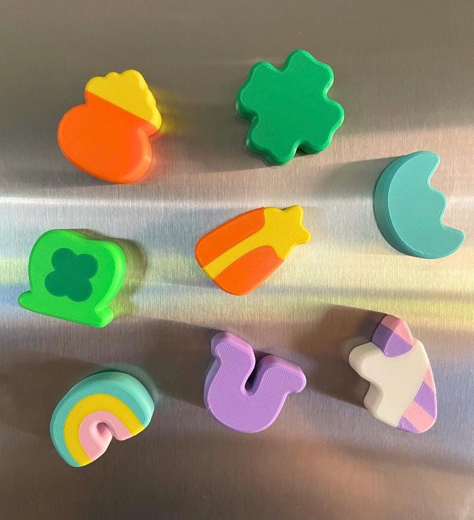 St. Patricks Day Lucky Charms magnets, Fun home decor, Morning Cereal Nostalgia, Vintage decor, Fridge magnets