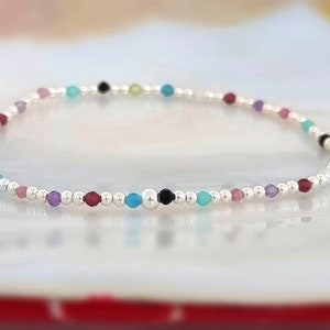Pulsera con varias piedras, plata 925, piedras preciosas, colorida, plata de ley