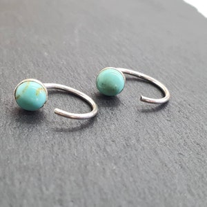 Silver hoop earrings with turquoise, earrings silver 925