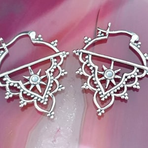 Earrings silver with mother of pearl shell, boho hoop earrings sterling silver 925, mother of pearl