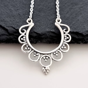 Sterling silver necklace, flower necklace, boho necklace silver