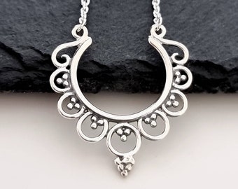 Sterling Silber Halskette, Blumenkette, Boho Kette Silber