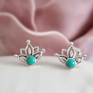 Türkis Ohrringe, 925er Silber, Blumen Ohrstecker